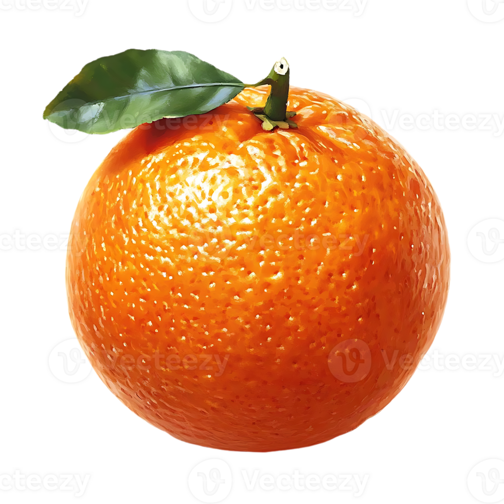 A Ripe Tangerine with a Green Leaf on a Transparent Background png