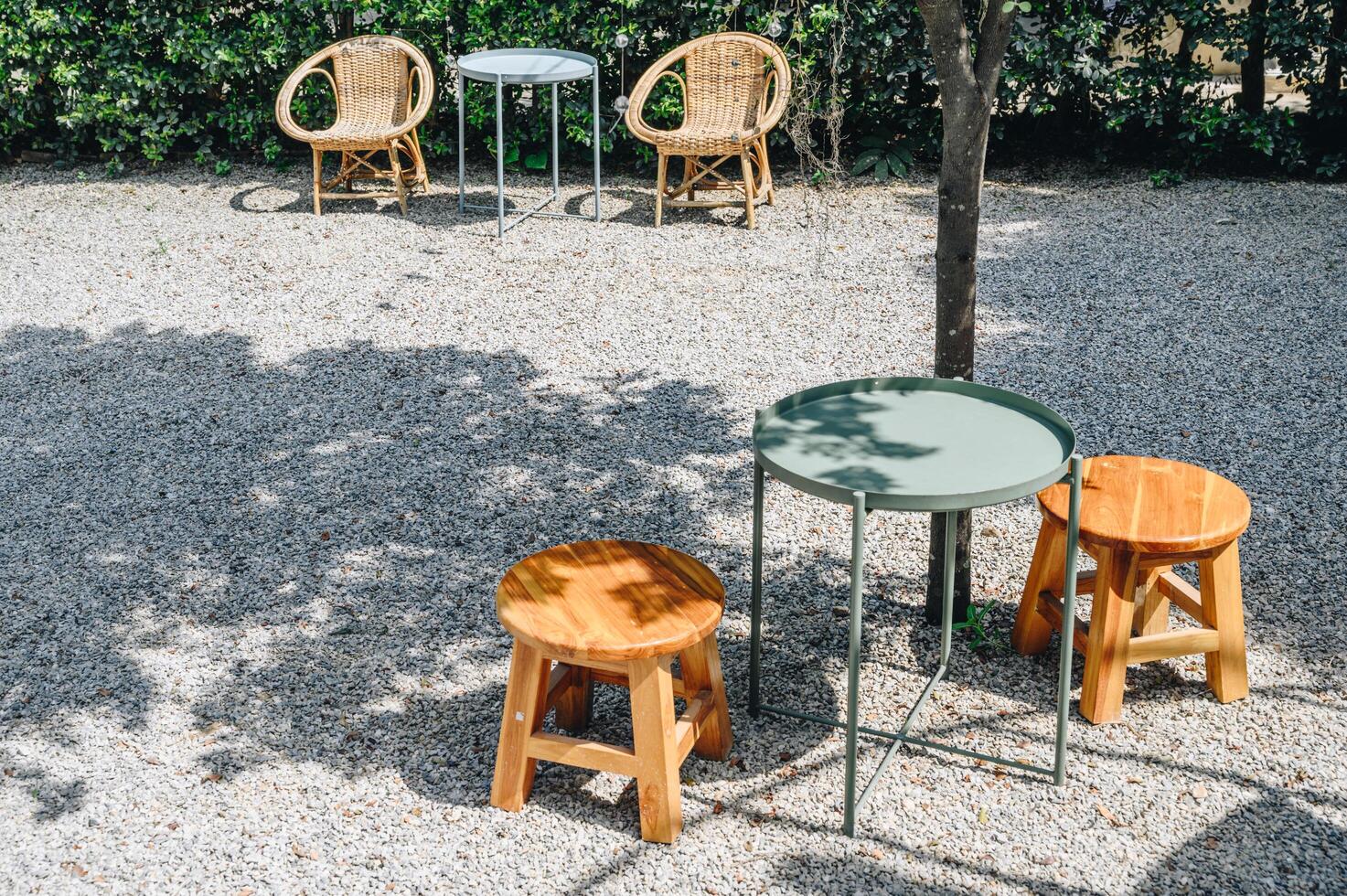 An empty chairs without nobody sitting on it, keep spaced between each chairs make separate for social distancing to avoid spreading of Covid-19. Social distance concept. photo