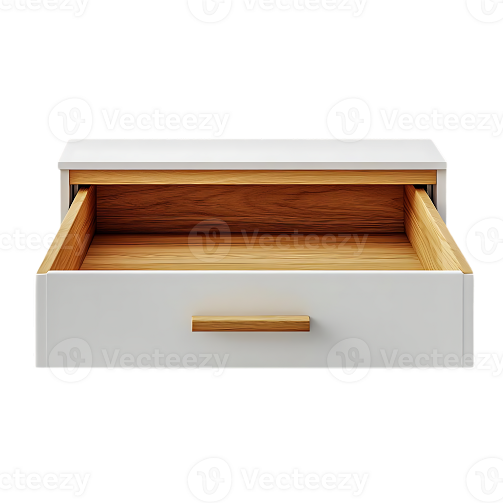 White Drawer with Wooden Handle and Transparent Background png