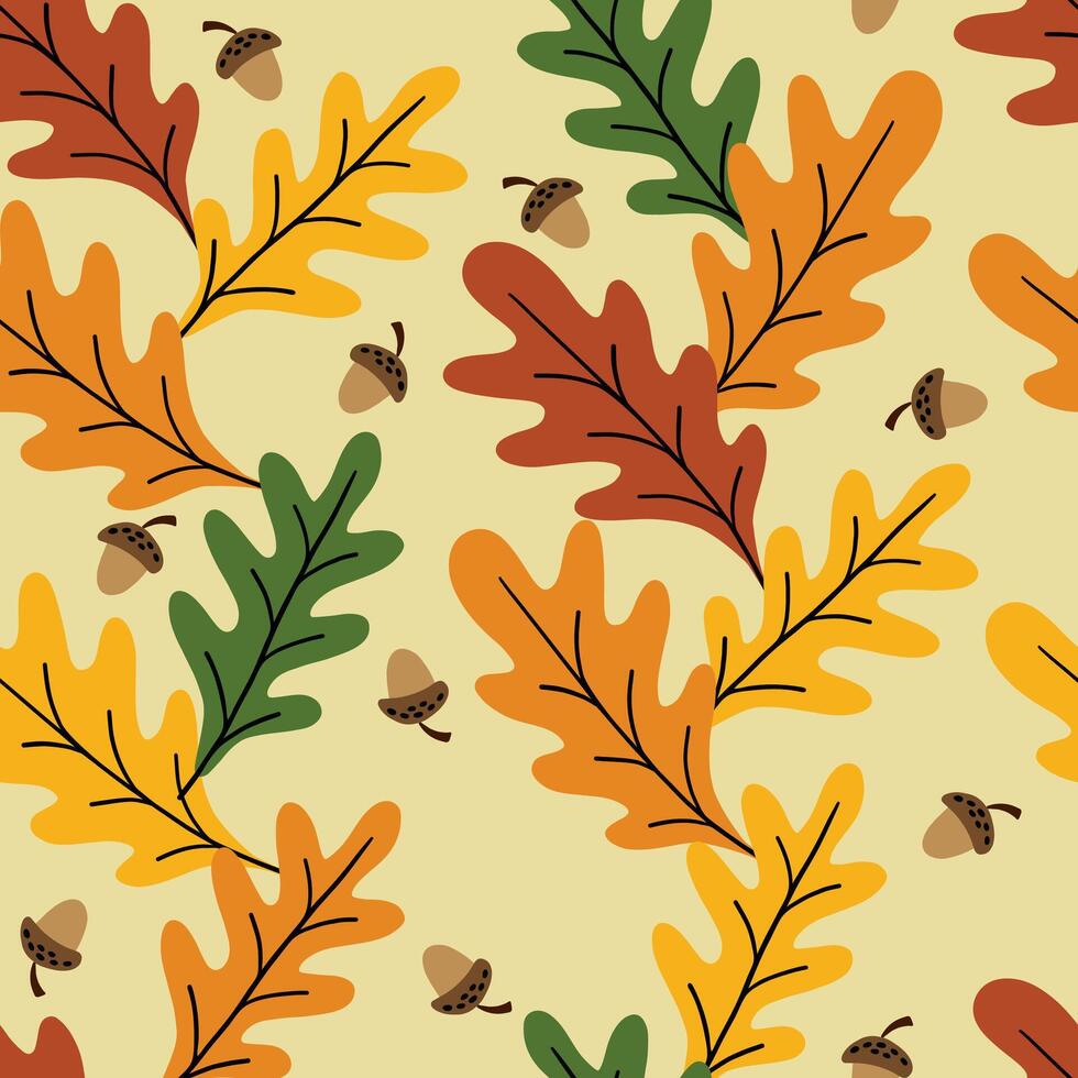 Seamless pattern with autumn oak and acorns vector