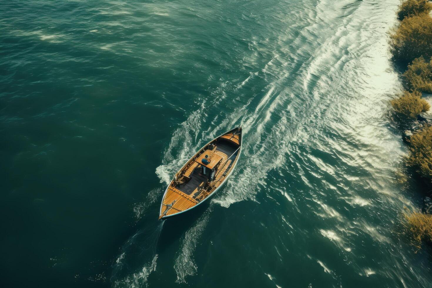 Majestic Bird Eye View of Boat on the Go. photo