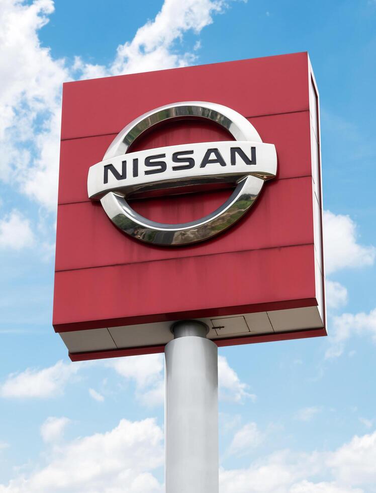 Pathumthani Thailand 21 August 2024 Nissan trademark logo on billboard photo