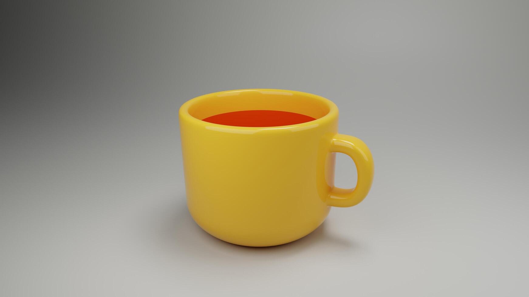a yellow mug with a red handle on a gray surface photo