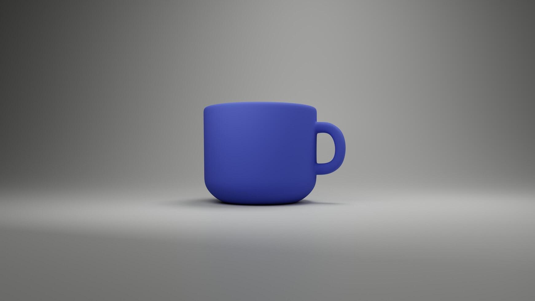 a blue mug sitting on a table with a shadow photo