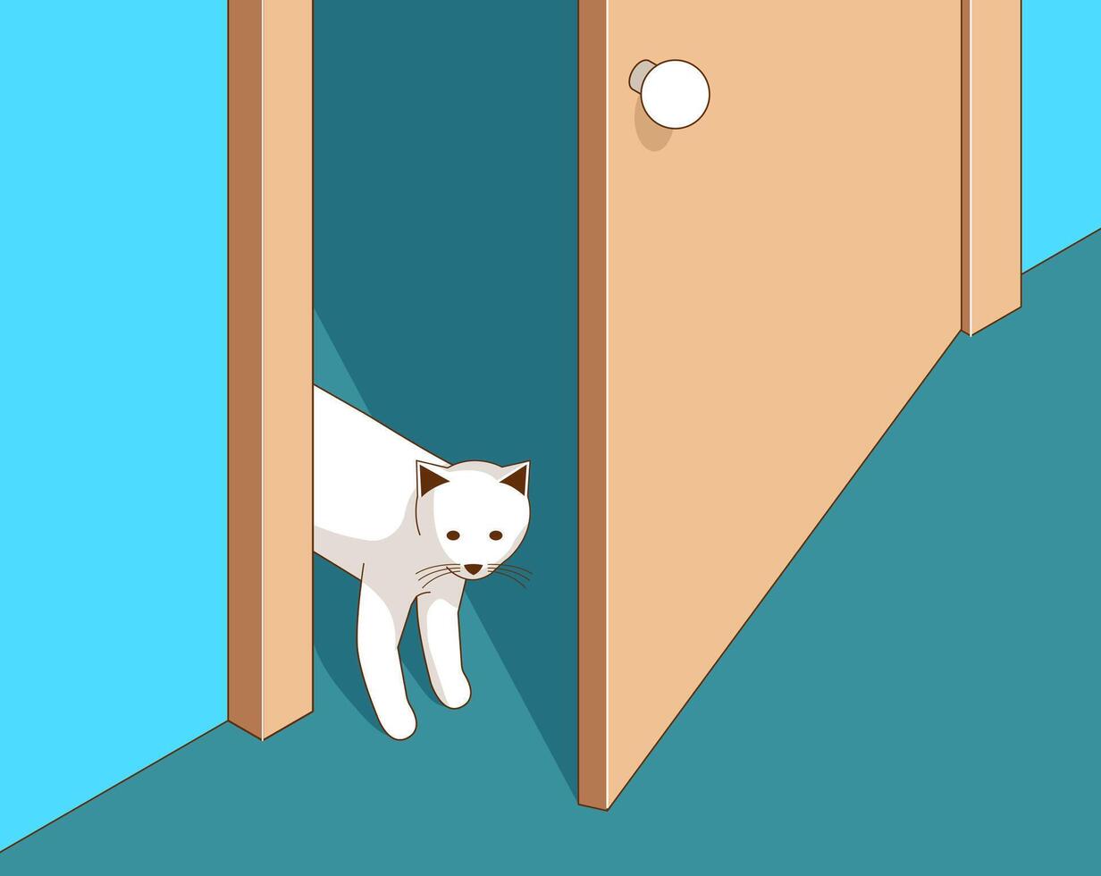 Curious cat opens the door and looks in vector