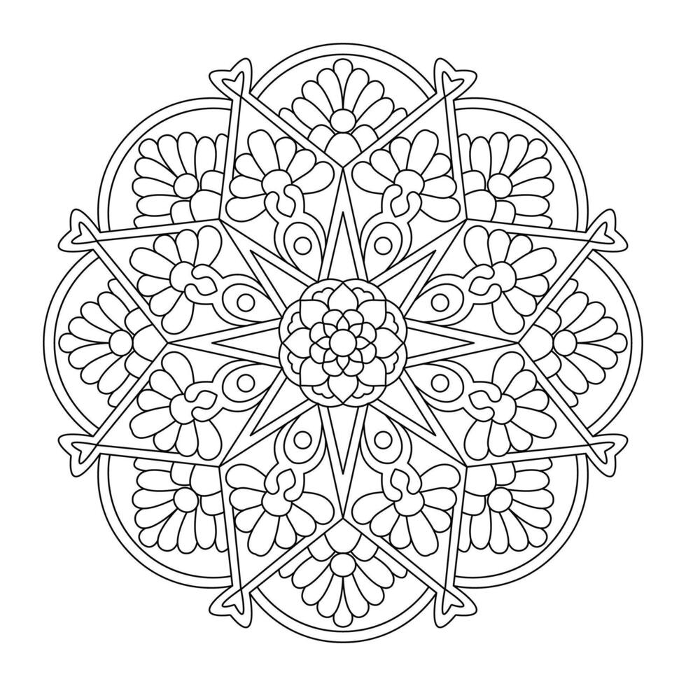 Geometric flower, Contour drawing of a mandala on a white background. file vector