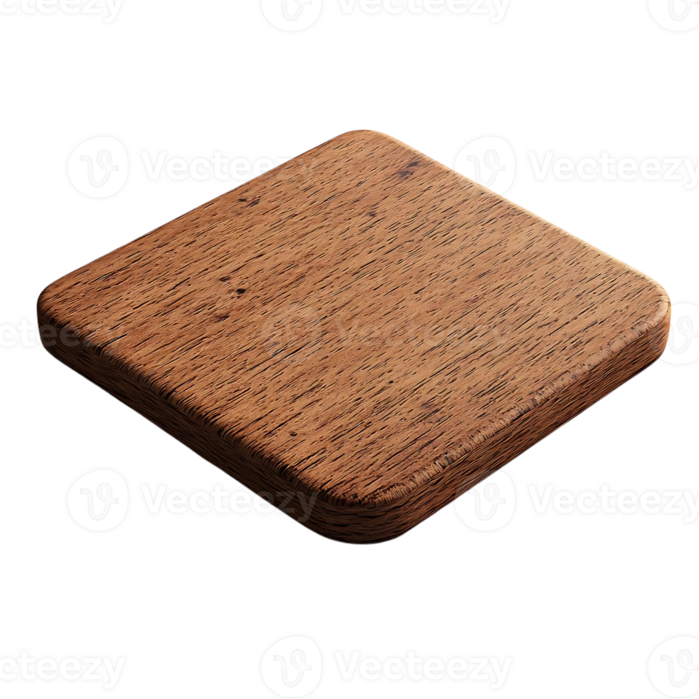 Wooden Square Button with Transparent Background, Crafted for 3D Design and Digital Mockups png