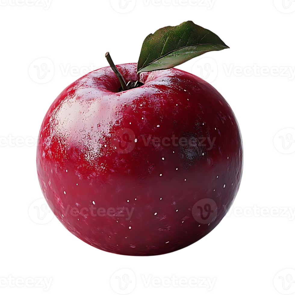Red Apple with a Green Leaf on a Transparent Background, Isolated Apple with a Glossy Finish, Realistic Rendered Apple, Fresh Apple with a Detailed Texture, 3D Model of an Apple png
