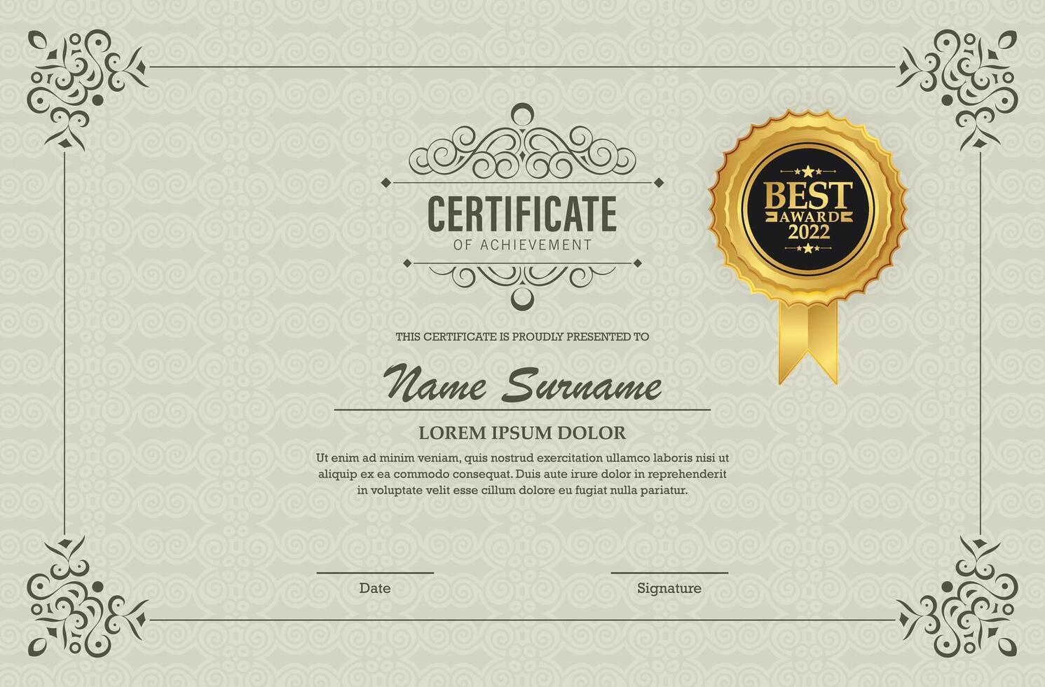 Classic certificate of achievement award template vector