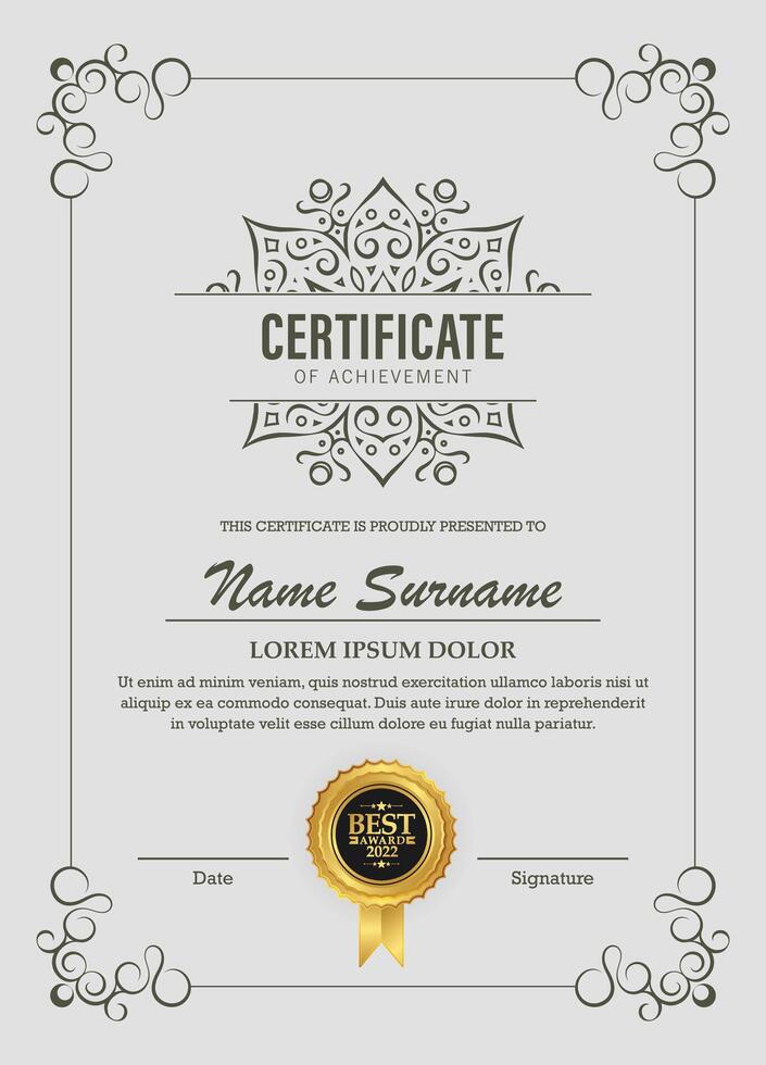 Classic certificate of achievement award template vector