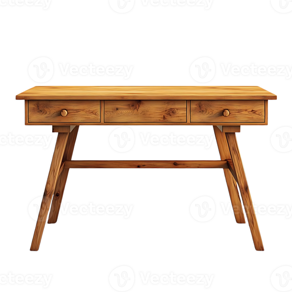 Solid Wood Desk with Three Drawers, Crafted with a Transparent Background png