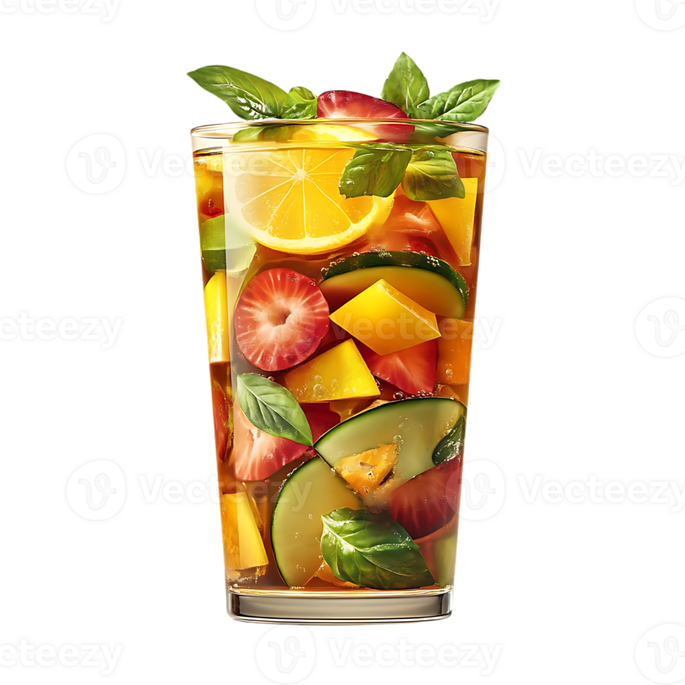 Refreshing Summer Fruit Infused Iced Tea with Transparent Background png