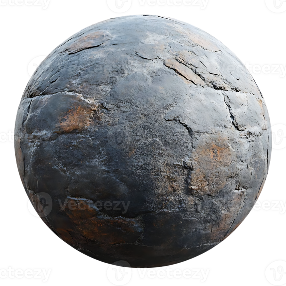 A Stone Sphere with a Transparent Background, Seamless Texture for 3D Models png