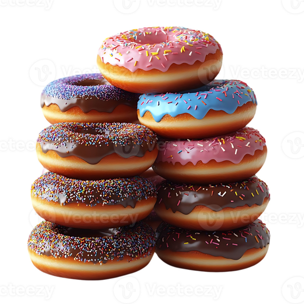 Stack of Delicious Glazed Donuts with Sprinkles on a Transparent Background png