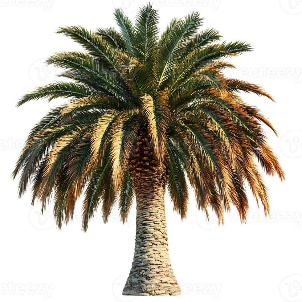 Palm Tree Isolated on Transparent Background, Lush Green Fronds and Textured Trunk, Tropical Paradise Symbol, Summer Vacation Vibe, Perfect for Design Projects. png