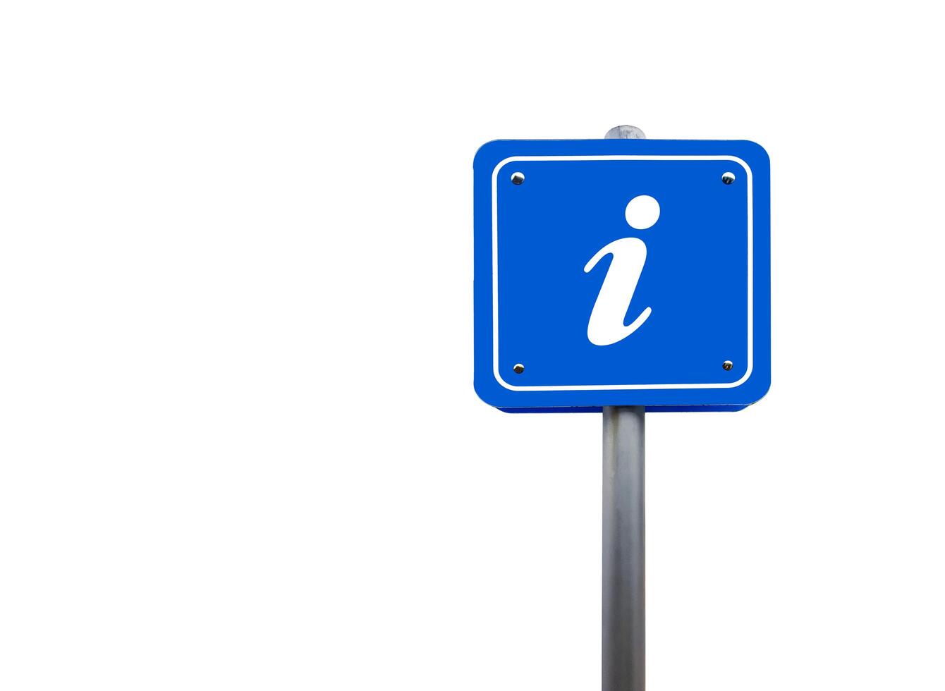 Blue information sign featuring a lowercase i symbol, with detailed clipping paths on a white background. photo