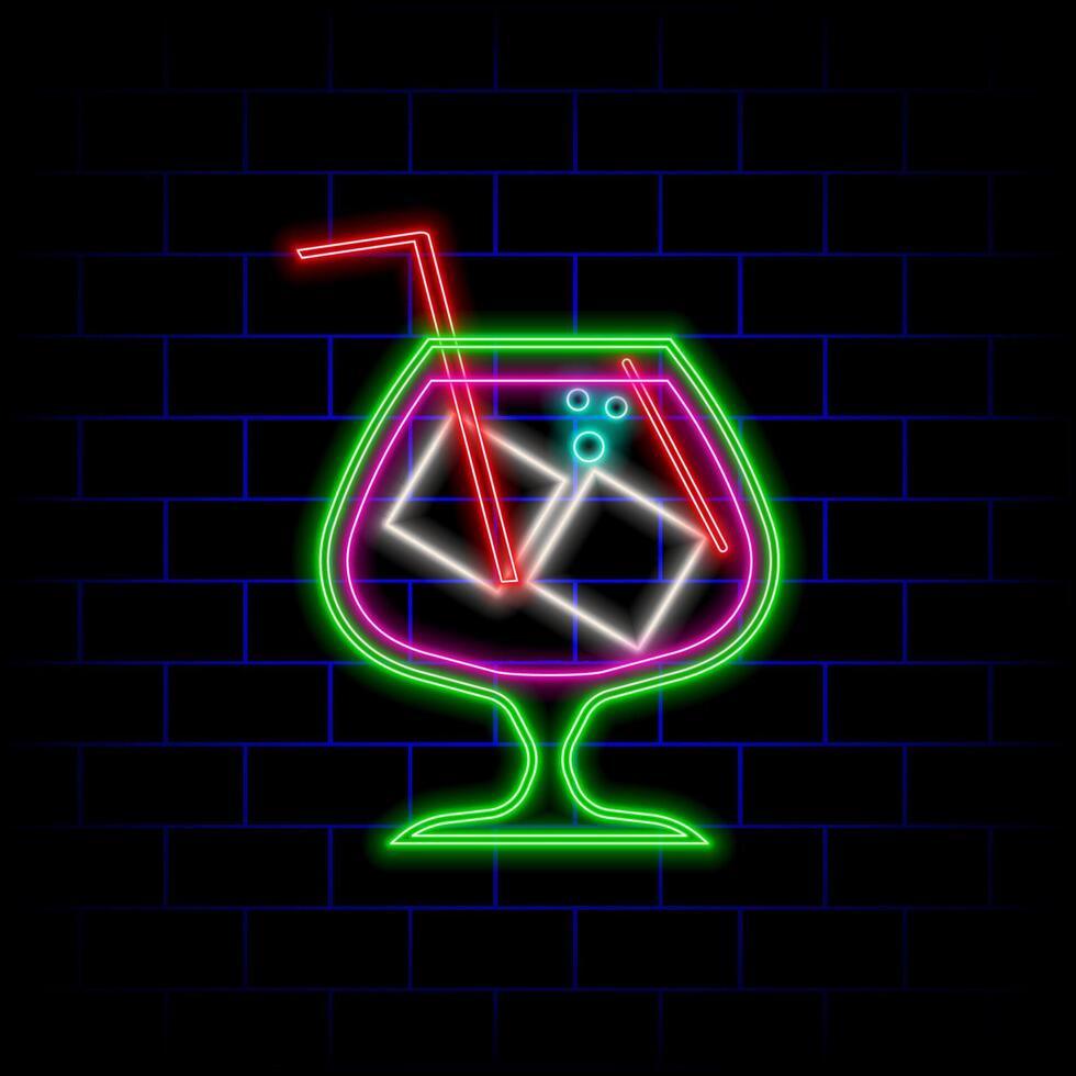 Lemonade neon sign on brick wall background. vector