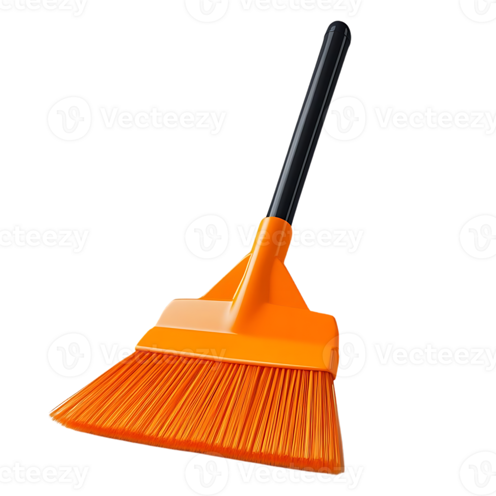 Orange Broom with Black Handle Sweeps Cleanly and Easily on a Transparent Background png