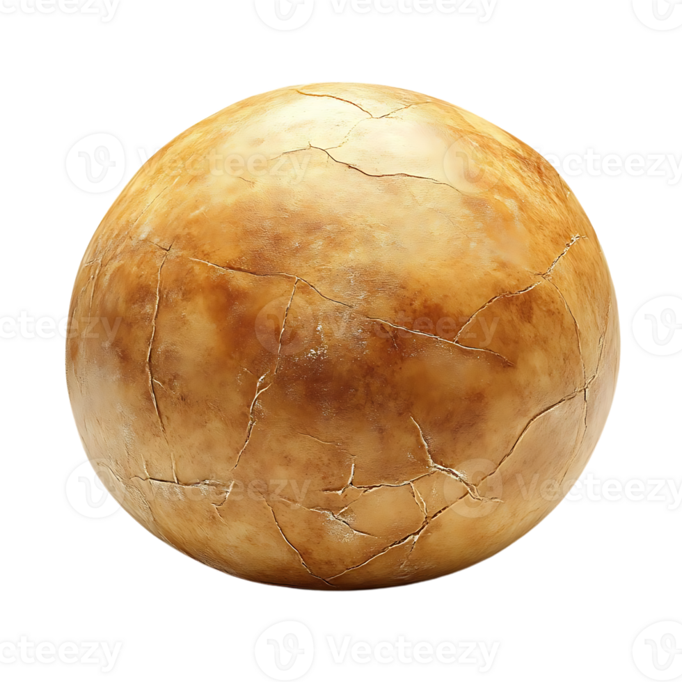 Cracked Brown Sphere Isolated on Transparent Background, Spherical Texture with Fine Cracks, 3D Rendering of a Cracked Ball png