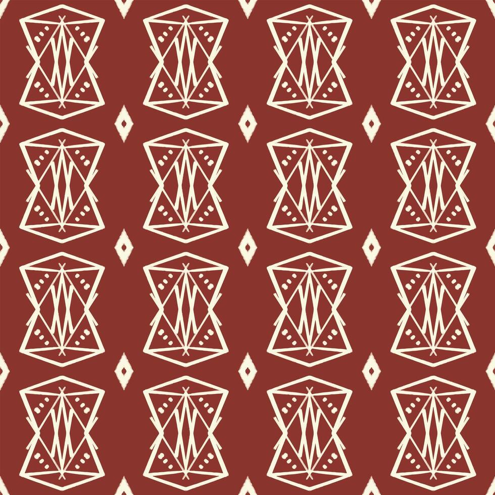 Ikat Brown ethnic seamless pattern Embroidery style Brown background featuring a repeating ikat cream motif vector