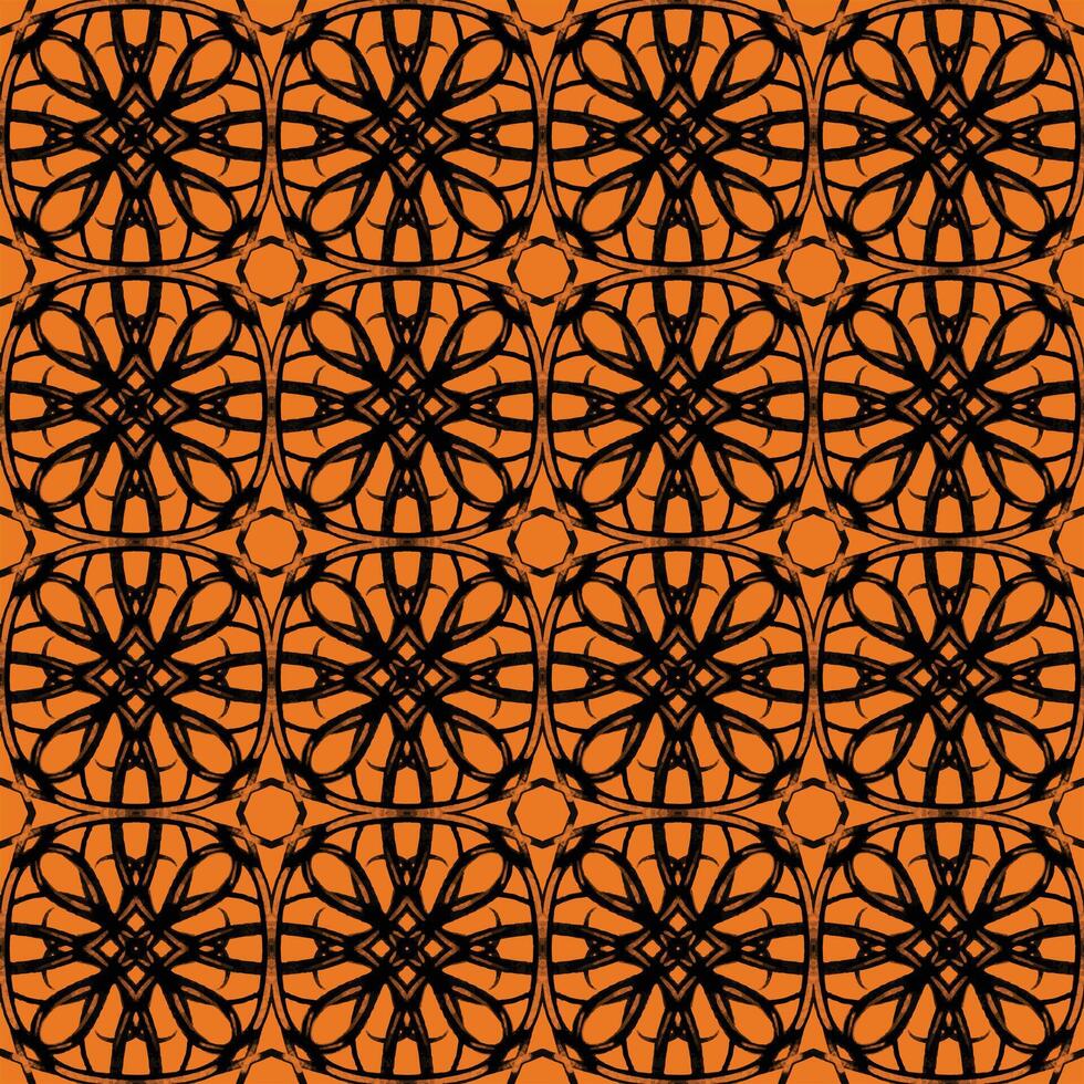 Halloween theme seamless pattern vintage retro style Intricate black and orange geometric pattern with repeating square shapes. vector
