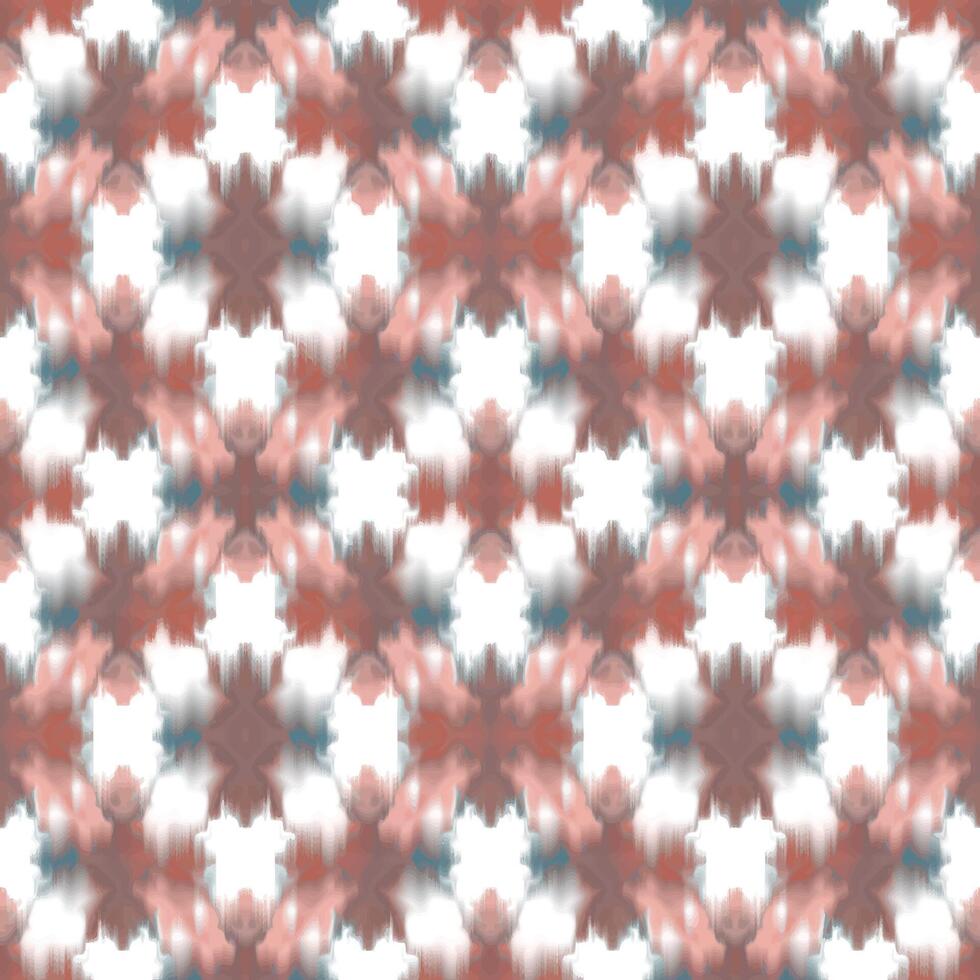 Ikat Green Red Brown ethnic seamless pattern Embroidery style vector