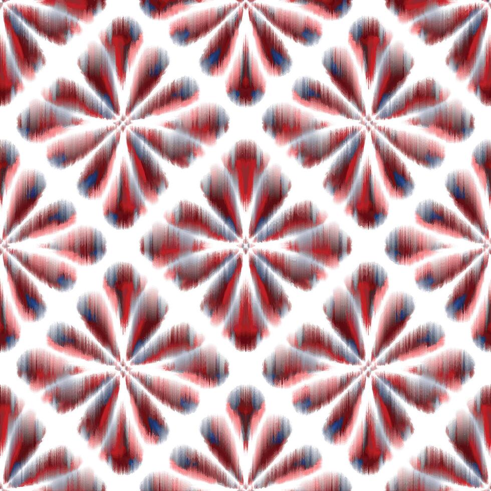 Ikat Red Blue ethnic seamless pattern Embroidery style vector