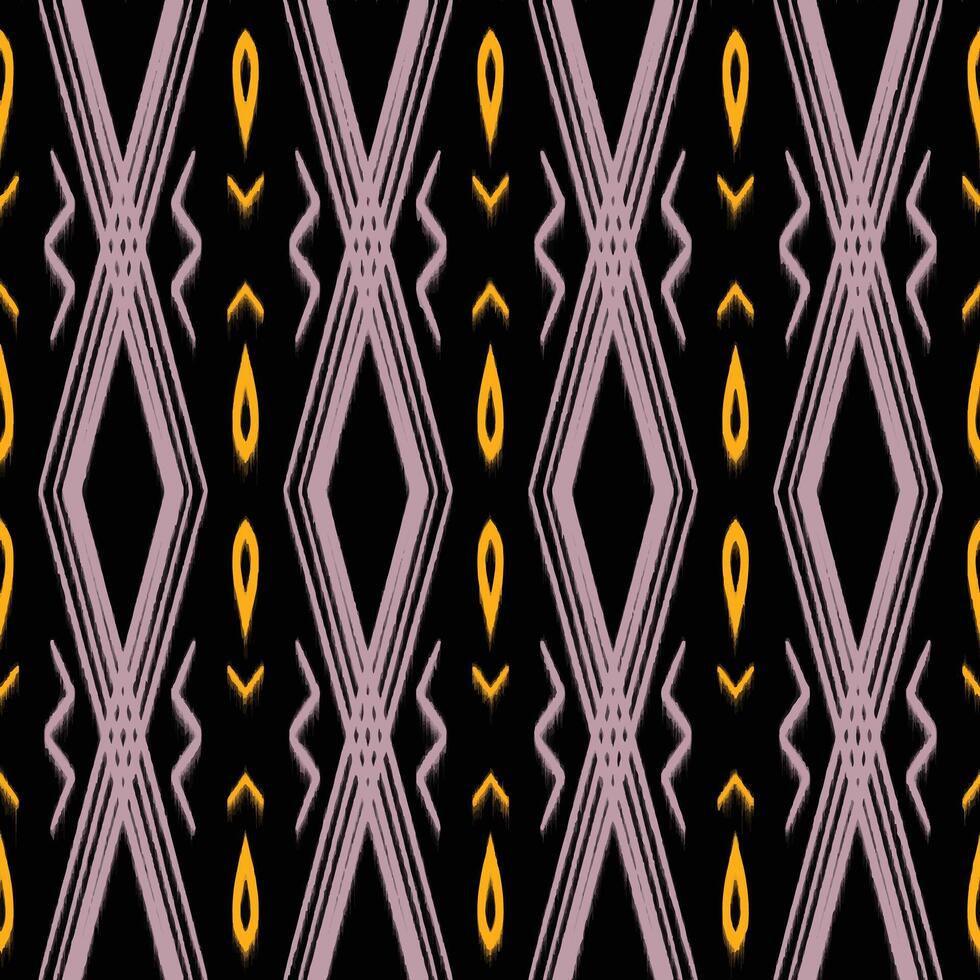 Ikat Purple Yellow ethnic seamless pattern Embroidery style Vibrant Ikat tapestry in purple and yellow hues vector