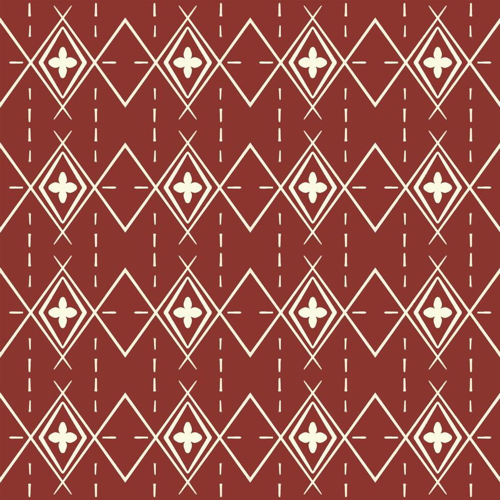 Ikat Brown ethnic seamless pattern Embroidery style Seamless ikat cream pattern against a brown background vector