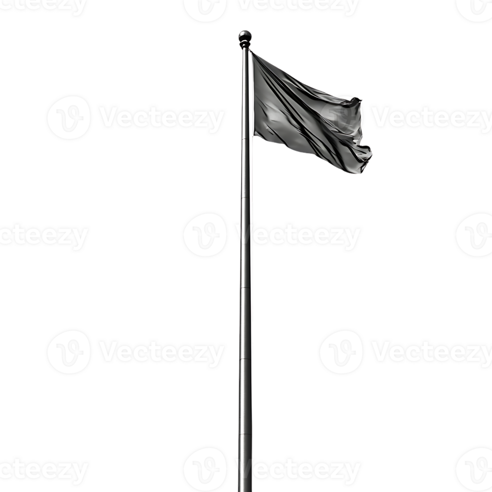 Black Flag Waving in the Wind on a Pole with a Transparent Background png