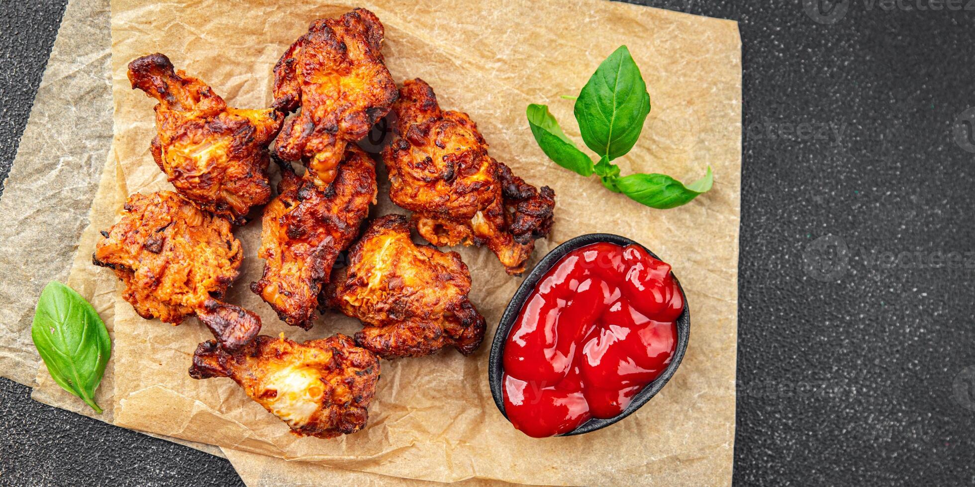 chicken wings BBQ fried grill poultry fresh meal food snack on the table copy space food background rustic top view photo