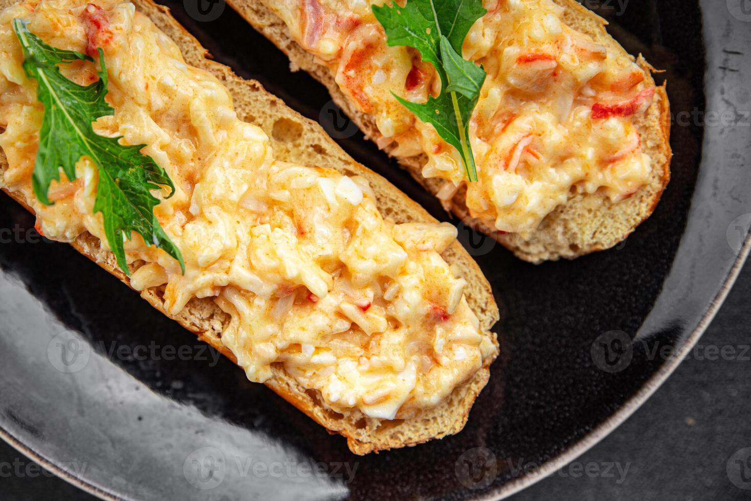 smorrebrod salad spread surimi and crab sticks, mayonnaise fresh meal food snack on the table copy space food background rustic top view photo