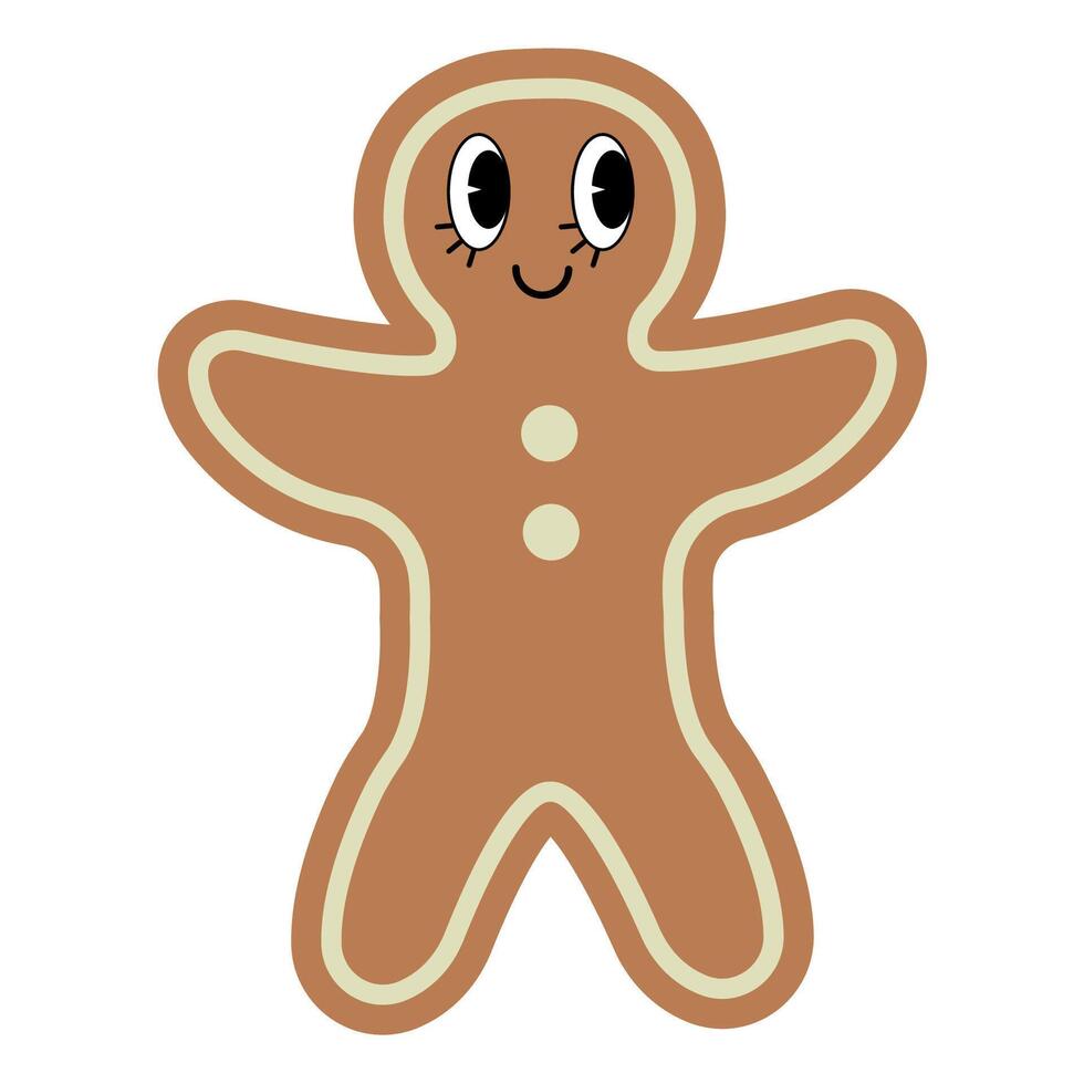 Gingerbread Man in groovy retro style. Element for Merry Christmas and Happy New year greeting card, poster, party invitation. vector