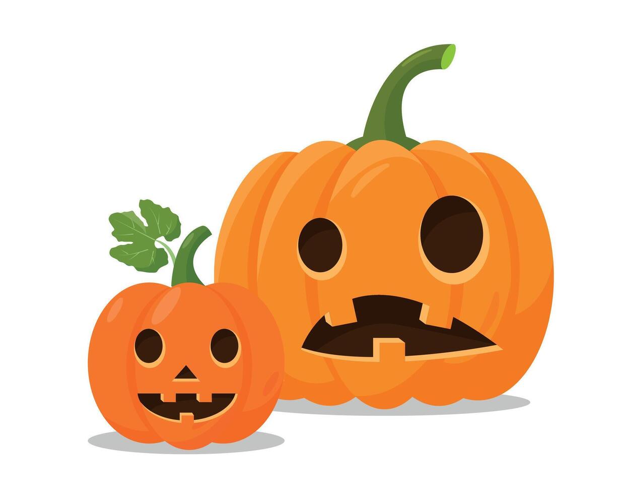 Two Orange Halloween Pumpkin faces for Autumn design vector