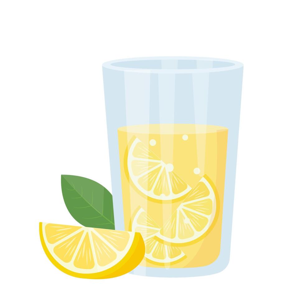 Fresh yellow lemon juice. Glass with citrus drink icon. Detox vitamin C fruit cocktail for healthy dieting. vector