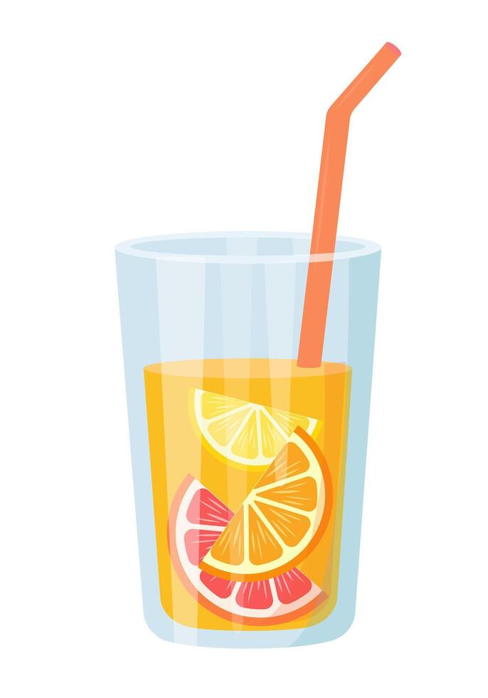 Glass of Fresh citrus juice icon. Orange, lemon and grapefruit vitamin C smoothie. vector