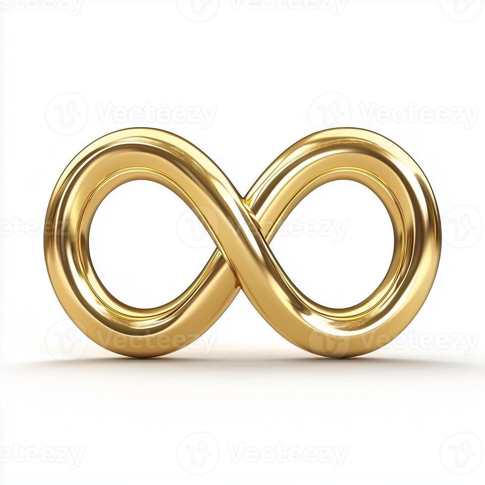 Shiny golden infinity symbol on a clean white background with a minimalist design photo