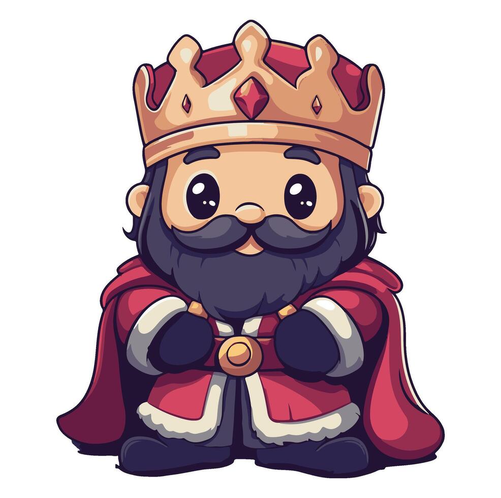 Smiling king with a gold crown, red robe, and beard cartoon mascot vector