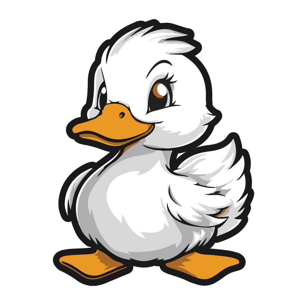 cartoon illustration white duck isolated on white, vector