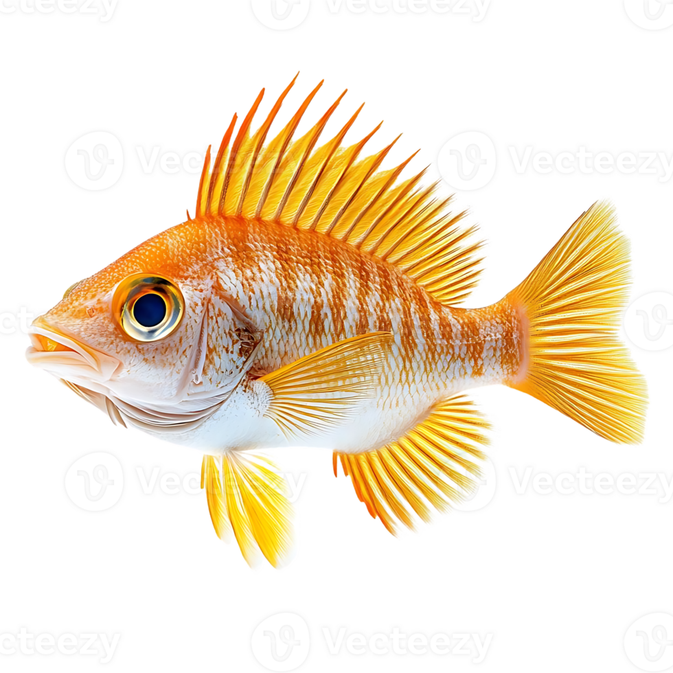 A Vibrant Yellow and Orange Fish with Spiky Fins on a Transparent Background png