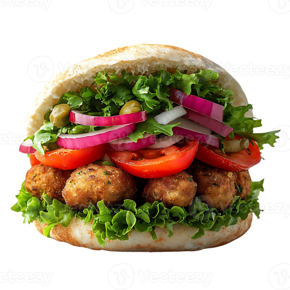 Delicious Meatball Sandwich with Red Onion, Tomato, and Lettuce on a Transparent Background png