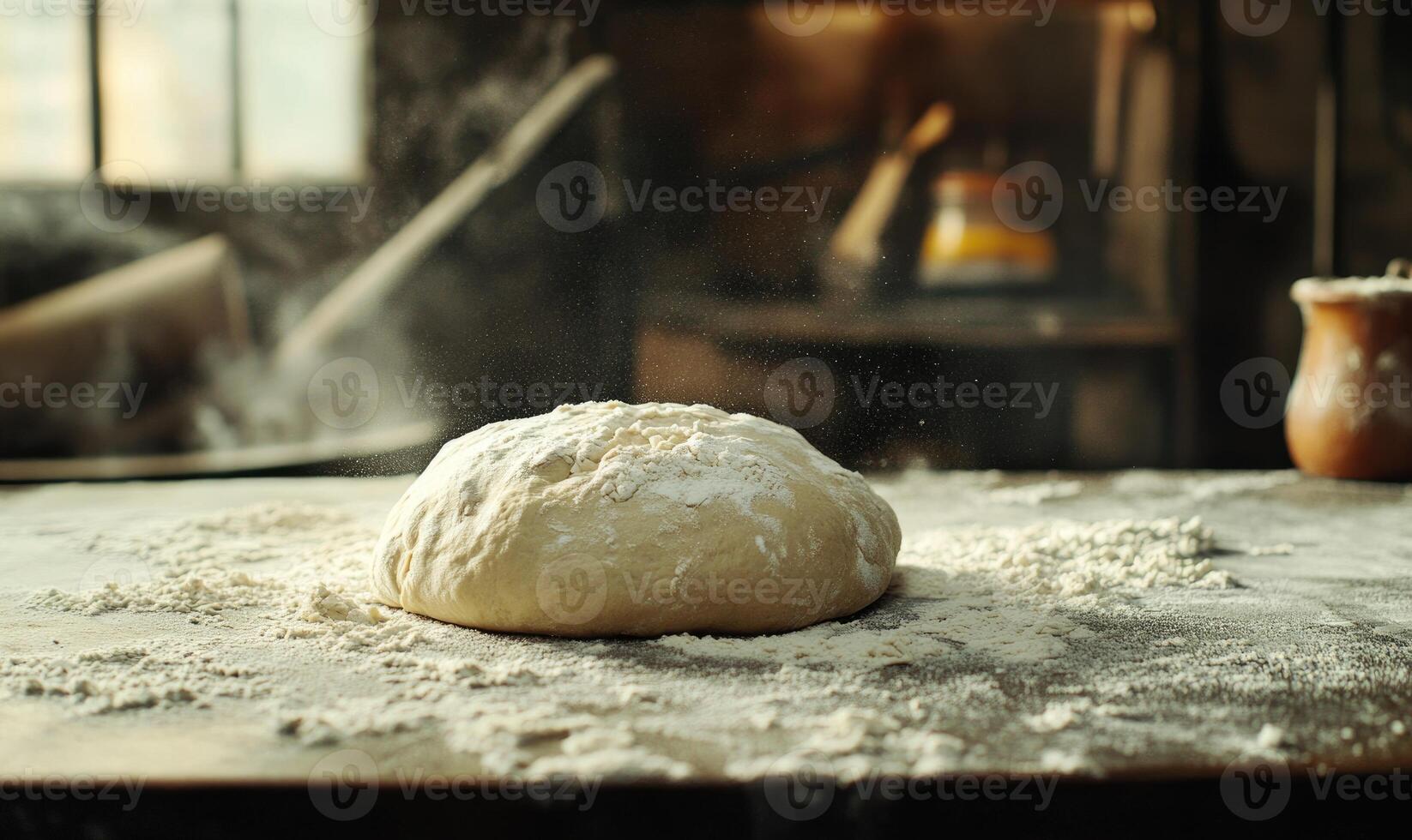 Bread dough on a floured surface photo