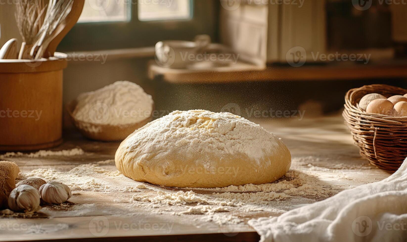 Bread dough on a floured surface photo