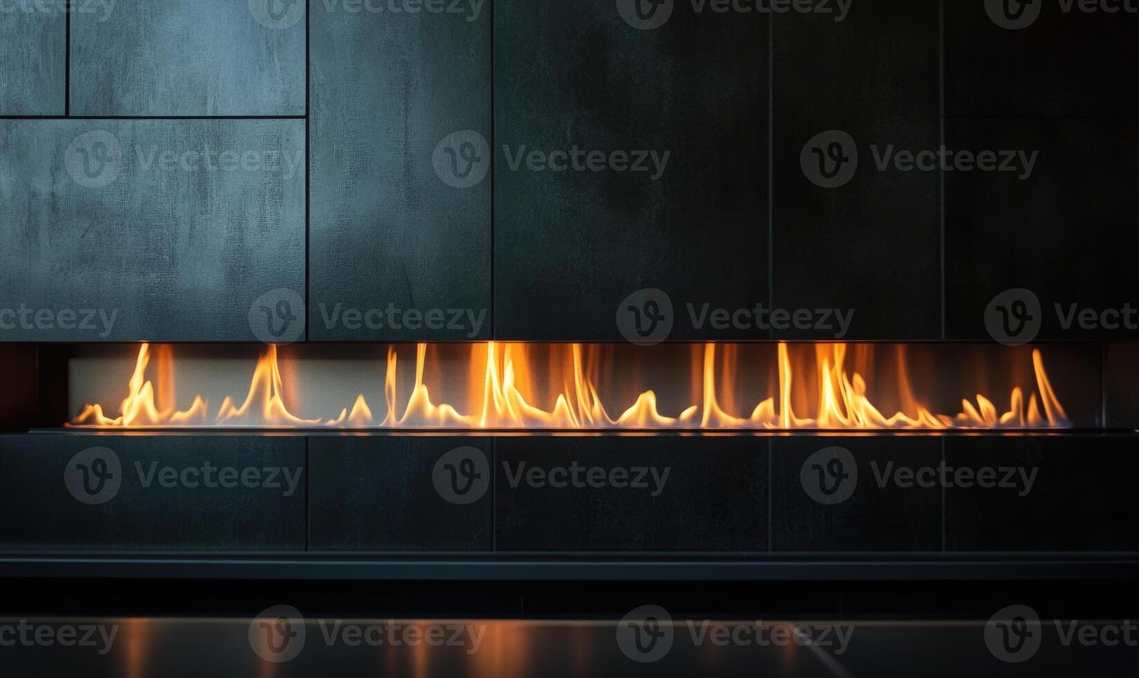 Flames dancing in a sleek fireplace photo