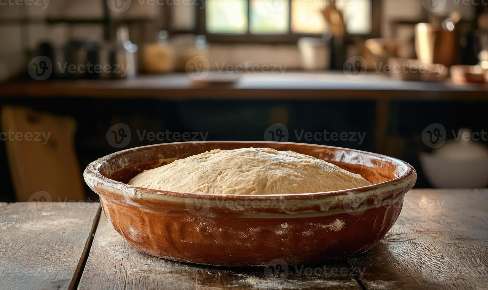 Bread dough in a ceramic dish, rustic feel photo