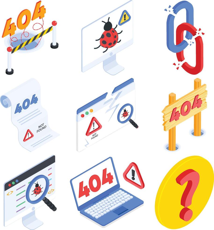 404 Error and Bug Fixing Isometric Set vector