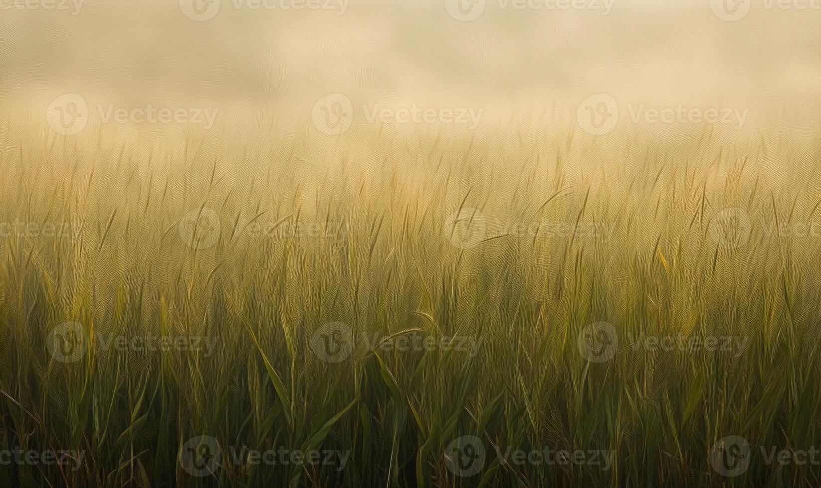 Cornfield in the evening, golden hues, calm breeze, tall green stalks photo