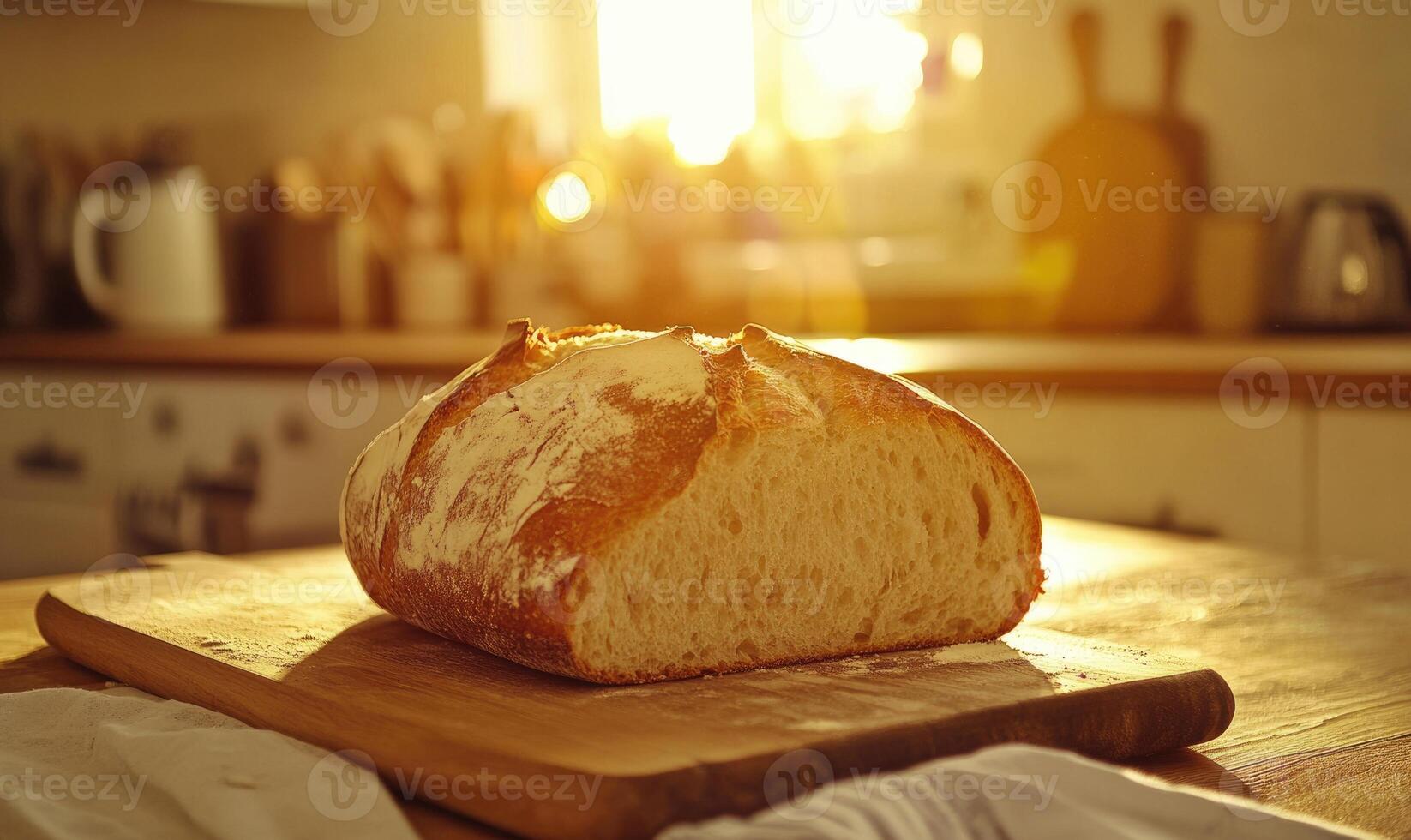 Loaf of bread on a wooden board photo