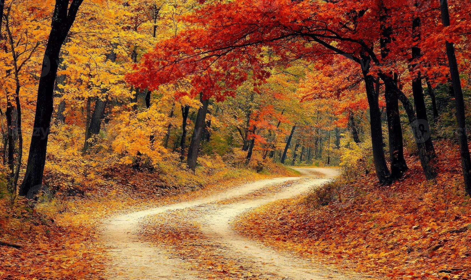 Path through the autumn forest, nature landscape photo