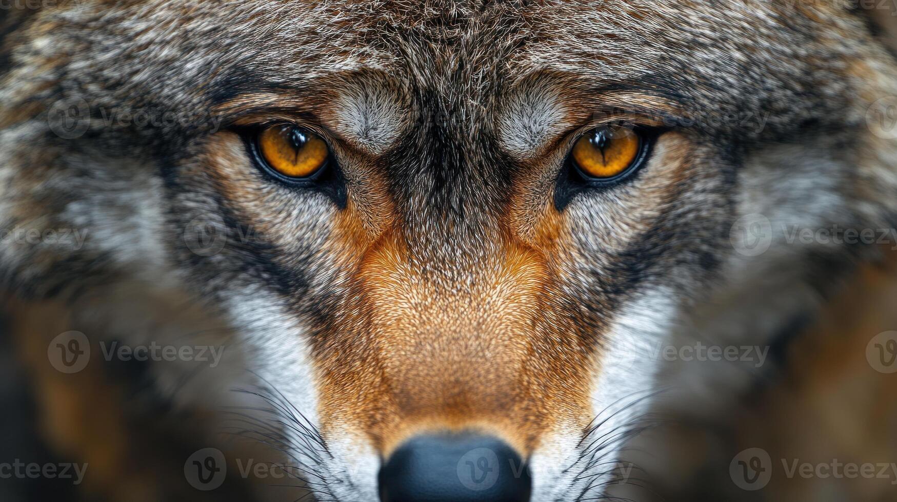 Close-up of a wolf's face with sharp focus on the eyes photo